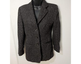 Vestimenta Italy Wool Tweed Blazer Women's Tailored Y2K Jacket Charcoal Size S