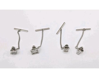 Vintage Tuxedo Studs Set 4 T Bar Chain Back Silvertone