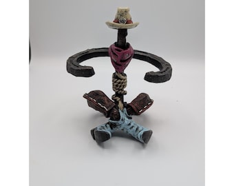 Western Cowboy Horseshoe Figurine Rustic Resin Ranch Decor Hat Bandana Boots 6"