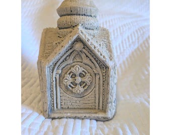 Vintage Hayes Parker Sand Cast Sandstone Candle Holder  8" Gothic Architectural