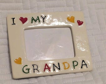 Vtg. I Love My Grandpa Picture Frame 5x4 Colorful Hearts Gift Grandfather