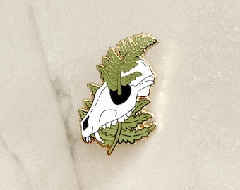 Coyote Skull & Fern Enamel Pin (Gold)