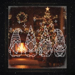 Plantillas navideñas para vidrieras: Amigos del pan / Plantilla de 4 gnomos y estrellas - Descarga digital