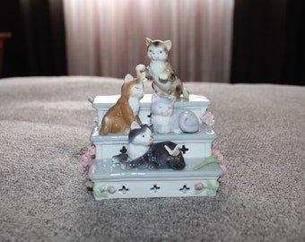 Anna Rosa "Kittens on Garden Steps" Porcelain Music Box from the San Francisco Music Box Company