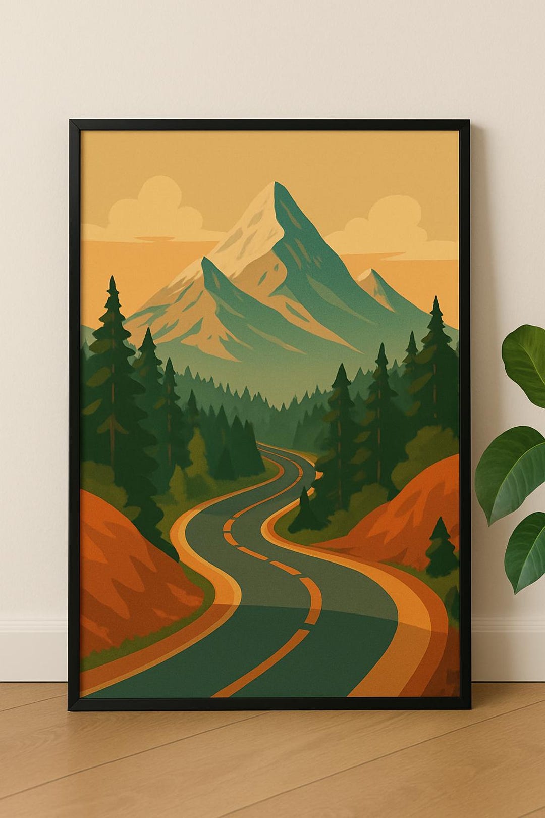 Retro Mountain Road Print, Mid Century Modern Travel Poster (digital ...