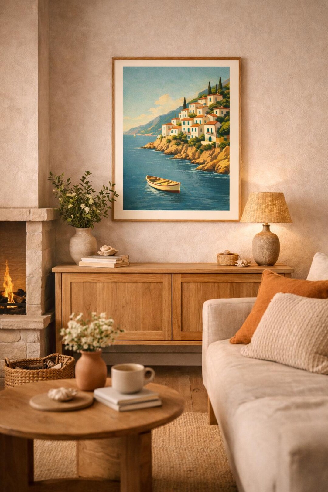 Retro Mediterranean Coast Wall Art | Vintage Travel Poster | Mid ...