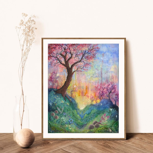 Enchanted Forest- The Dreaming Tree - print- 5x7 , 8x10, 11x14, a fairy tree, landscape