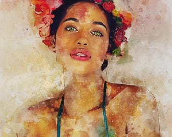 Custom Watercolor Portrait from Photo: Family, Couple, Pet (Digital File)