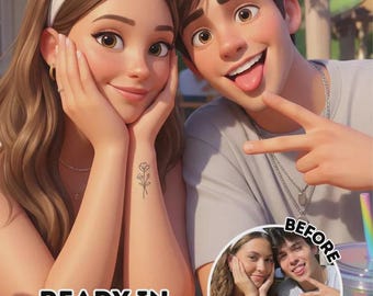 Custom Pixar Style Portrait from Photo, Cartoon Couple, Cartoon from photo, Family Portrait, 3D portrait, Cartoon Drawing