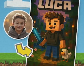 Minecraft-Style Gamer Portrait from Photo – Custom Pixel Art Avatar – Gaming Gift for Boys, Teens, Streamers - Personalised Digital Art
