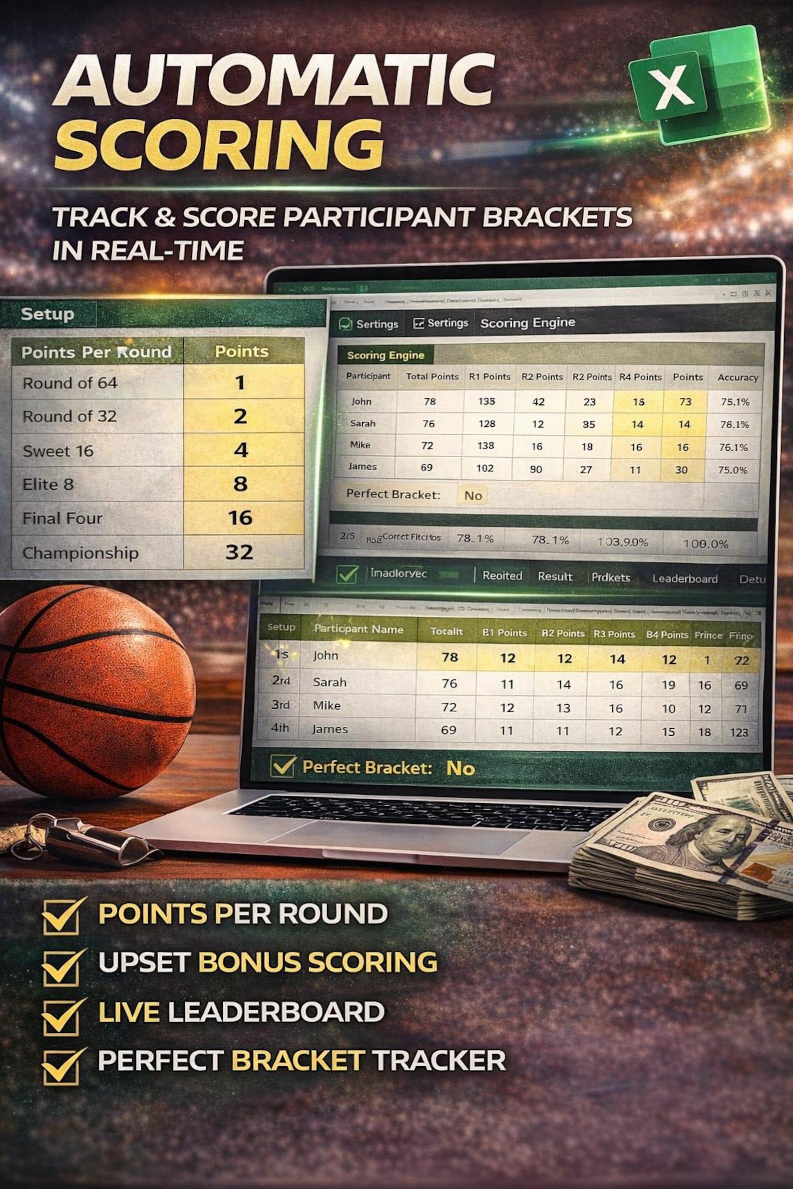 Office Bracket Pool Tracker Excel Template | NCAA Tournament Pool ...