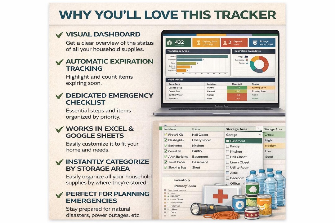 Home Inventory & Emergency Prep Tracker Excel Spreadsheet | Food ...