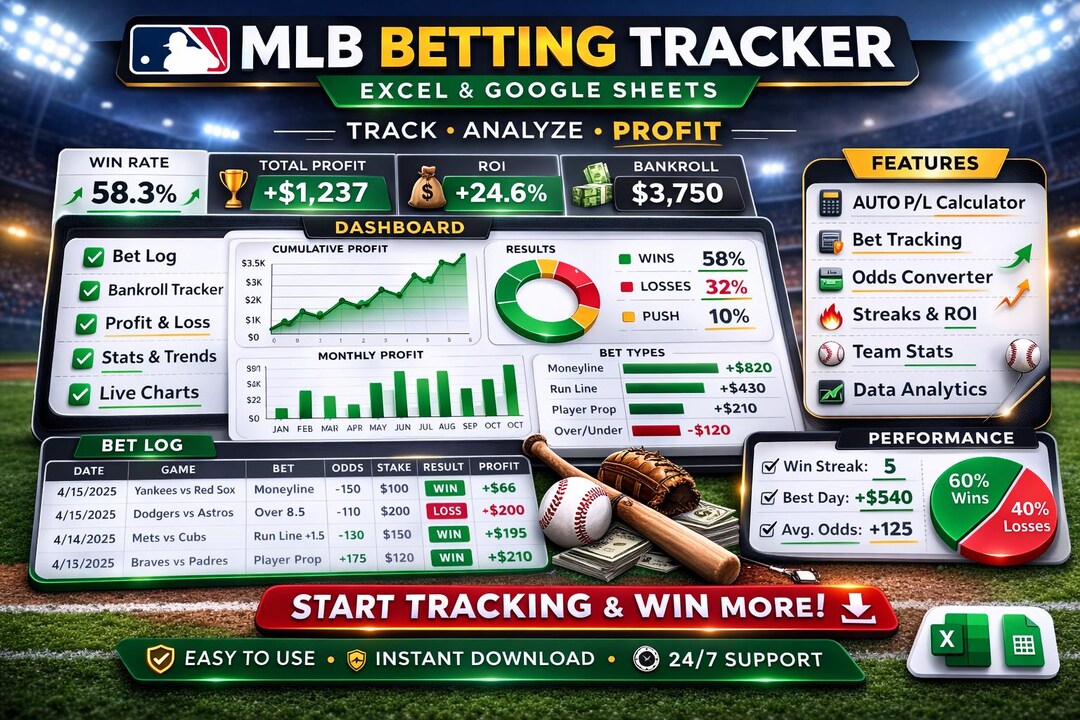 MLB Betting Tracker Excel | Sports Betting Spreadsheet | Bankroll ...