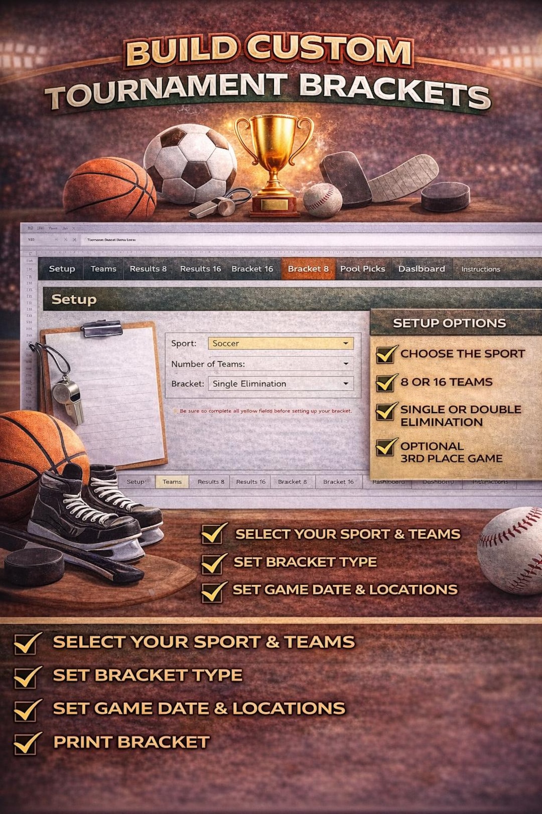 Tournament Bracket Generator Excel | March Madness Pool Tracker ...
