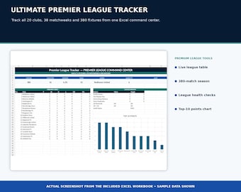 Premier League Tracker Excel | Soccer League Schedule Generator | EPL Table Standings Tracker | 20 Team Double Round Robin |Editable Results