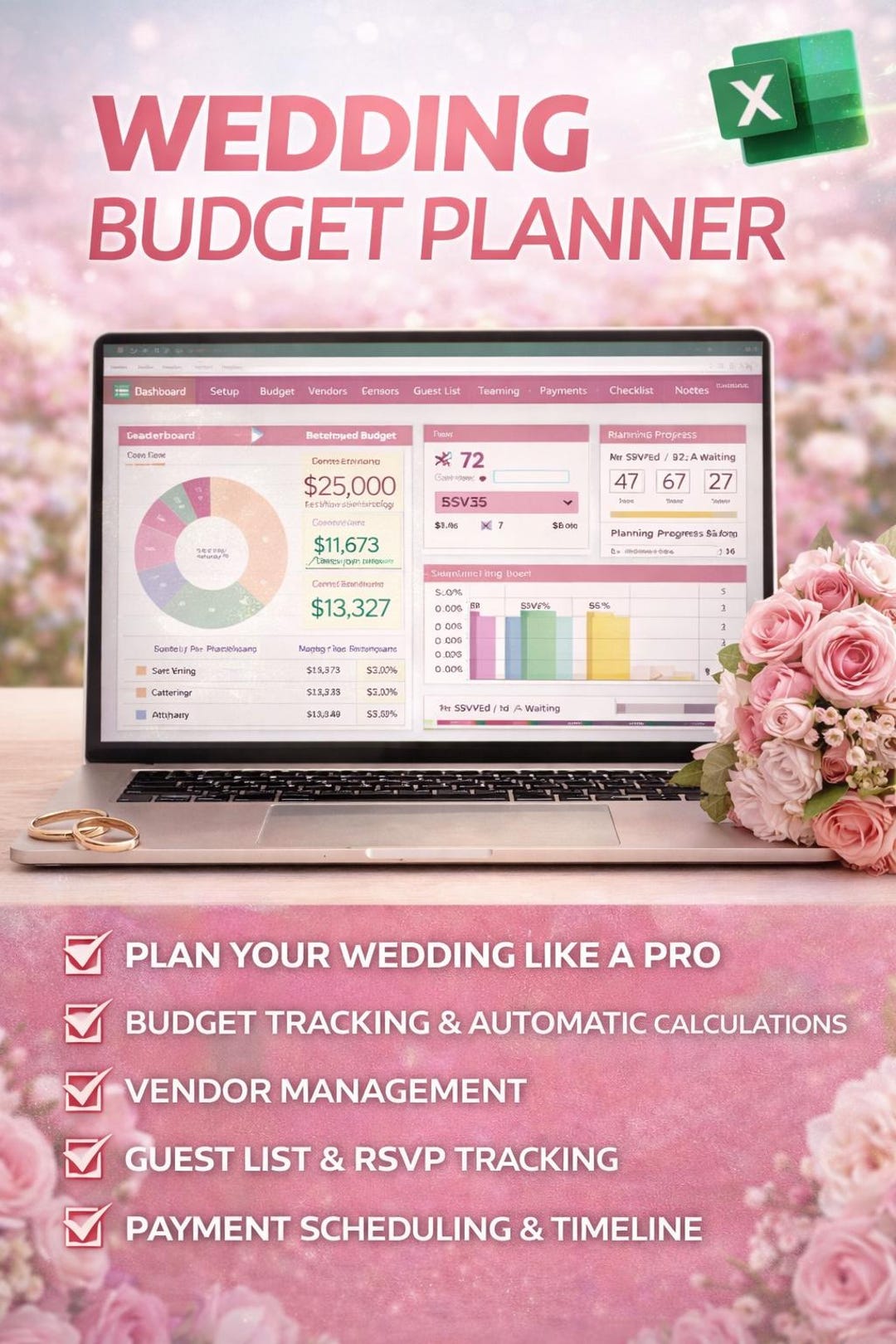 Wedding Budget Planner Spreadsheet | Excel Wedding Planner Template ...