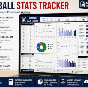 Baseball Stats Tracker Spreadsheet | Baseball Team Stats Dashboard | Google Sheets Baseball Scorebook | Batting & Pitching Statistics