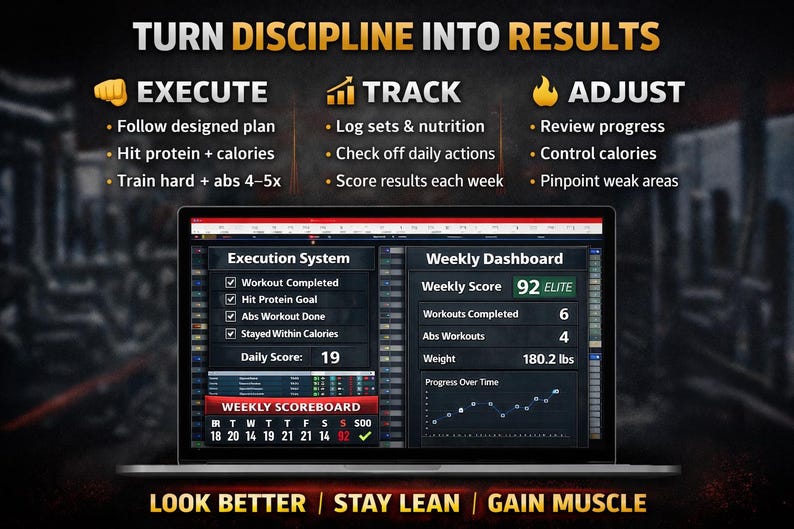 Elite Workout Tracker Spreadsheet | Hypertrophy & Abs Program | Gym Log ...