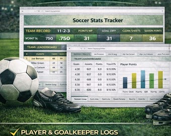 Szablon programu Excel do śledzenia statystyk piłkarskich | Śledzenie młodzieżowych drużyn piłkarskich | Arkusz kalkulacyjny trenera | Statystyki zawodników i bramkarzy | Panel drużyny piłkarskiej