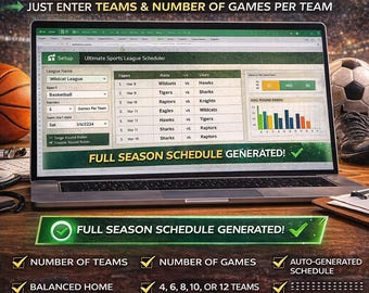 Szablon programu Excel do planowania rozgrywek sportowych | Generator turniejów Round Robin | Kreator harmonogramów rozgrywek sportowych dla młodzieży