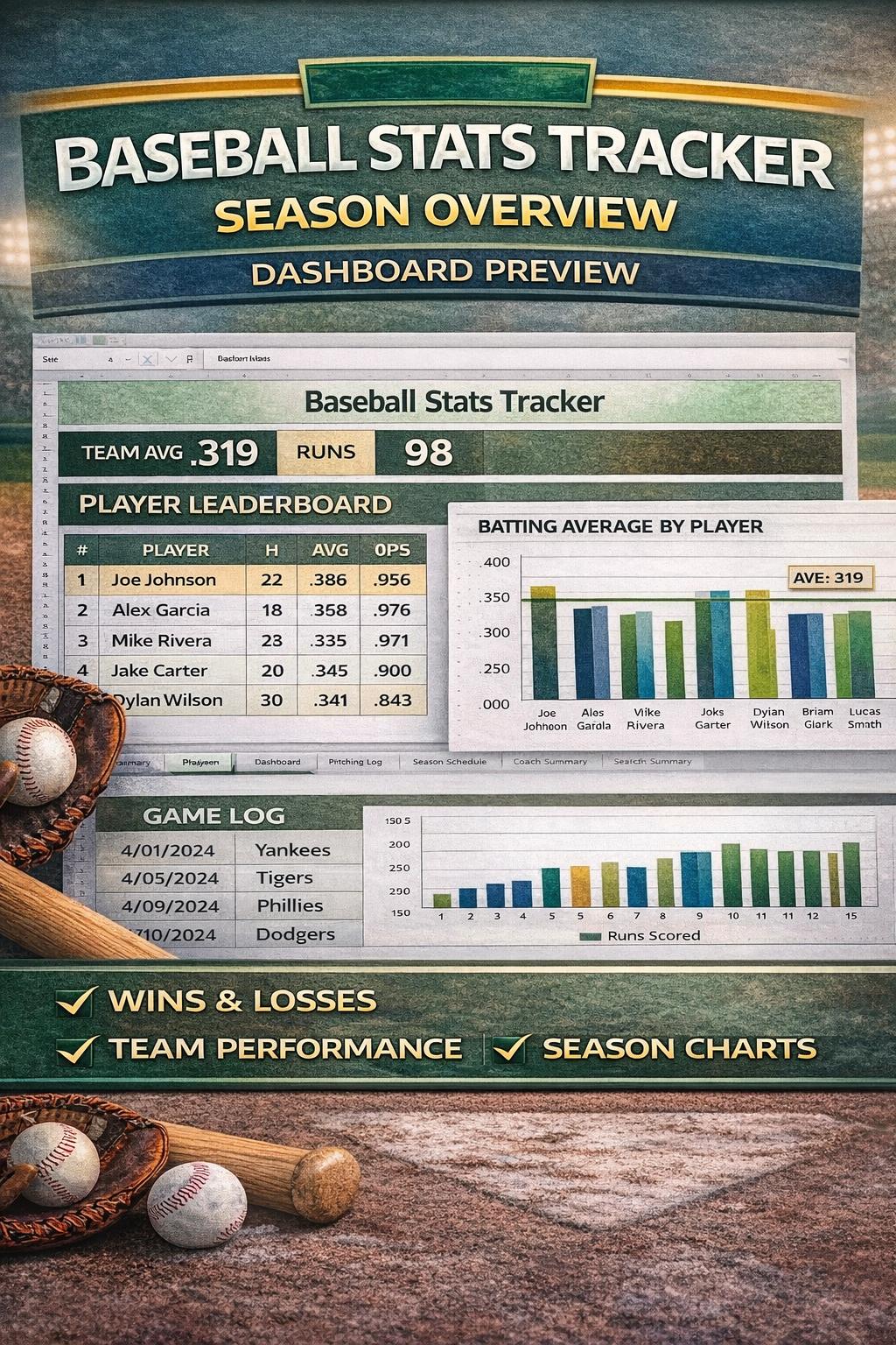 Baseball Stats Tracker Excel Template | Little League Player Stats ...