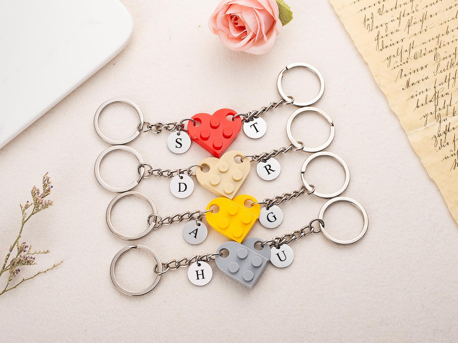 Personalized Initial Heart Keychain Set, Matching Couple Keychains - Etsy