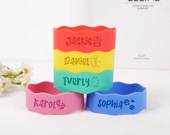 Étiquette personnalisée en silicone pour bouteille : étiquette gravée au laser pour bouteille d’eau / étiquette pour gobelet / étiquette pour bouteille / étiquette nominative