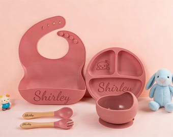 Personalized Silicone Baby Feeding Set: Engraved Weaning Bowl, Spoon, Fork
