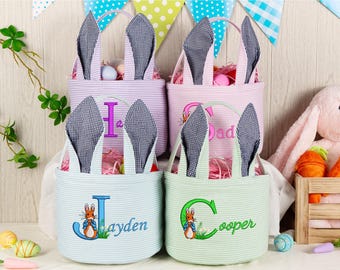 Panier de rangement personnalisé pour chambre d'enfant brodé Pierre Lapin, panier de Pâques personnalisé pour garçons, panier de Pâques personnalisé pour filles