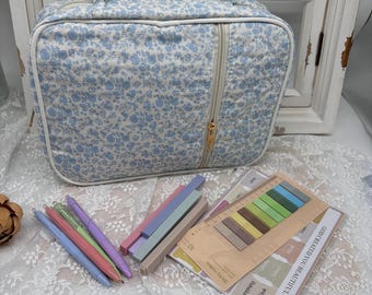 Bible Cover Case for Women Fabric Bible Book Cover With Handle Quilted Bible Carrying Study Supplies Accessories Blue Flower