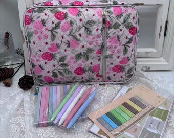 Bible Cover Case for Women Fabric Bible Book Cover With Handle Quilted Bible Carrying Study Supplies Accessories Strawberry