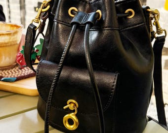 Handmade Strawberries With PU Leather Bucket Bags Drawstring Crossbody Purse for Women with 2 Straps Tote Handbags Vegan Black