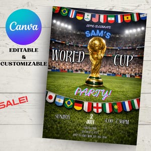 World Cup 2026 Soccer Party Invitation, Watch Party Invite, Football Printable Card, Customizable Canva Editable Template, Digital Download