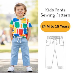 Patrón de costura para pantalones de niño en PDF para tejidos: pantalones con bolsillos, patrón de costura digital para niños.