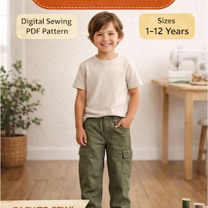 Cargo Hosen Schnittmuster Für Kinder | Einfaches DIY Elastische Taille Hose PDF Schnittmuster | Jungen & Mädchen Größen 1–12 Jahre | A0, A4, US Letter