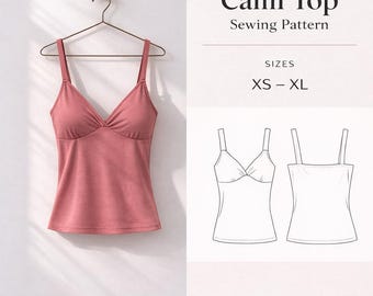 Patrón de costura para camiseta de tirantes / Patrón de costura Y2K / Patrón de camiseta sin mangas y top de lino / PDF DIY fácil de usar para principiantes