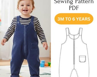 Patrón de costura de peto para niños: mameluco para bebés y niños pequeños (PDF), plantilla de mono para niños, patrón de mono, costura DIY fácil de usar para principiantes