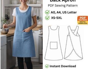 Japanese Cross Back Apron Sewing Pattern PDF | Beginner Friendly Pinafore Style | Easy Kitchen & Craft Apron | Digital Download