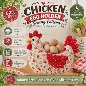 Chicken Egg Holder Sewing Pattern, Hen Egg Basket, Farmhouse Fabric Egg Gathering Basket, Digital PDF Pattern