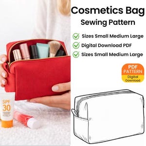 Schminktasche Schnittmuster PDF | Kulturbeutel Muster | Gesteppte Reißverschlusstasche | Reisebeutel | 3 Größen | Anfängerfreundlich