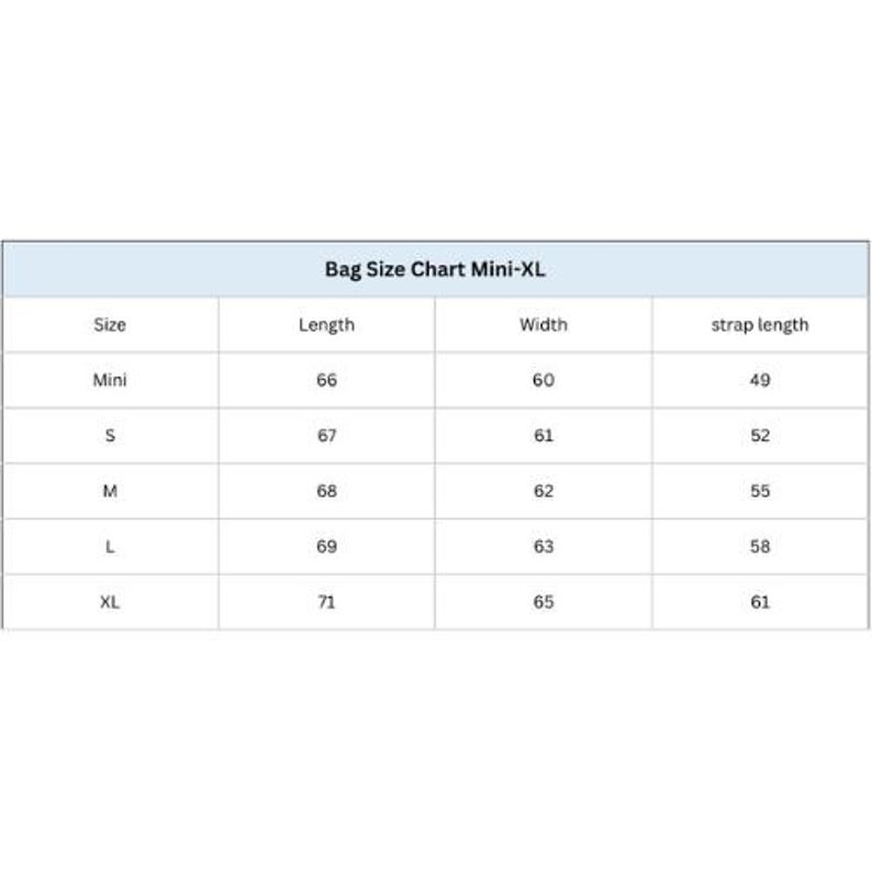 Hobo Bag Pattern Size Chart