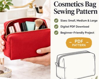 Makeup Bag Sewing Pattern PDF | Cosmetics & Toiletry Bag Pattern | Quilted Zipper Pouch | Travel Pouch | 3 Sizes | Kosmetiktasche