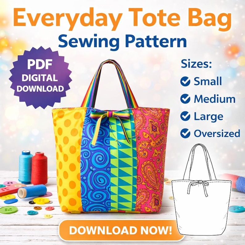 Everyday Tote Bag Sewing Pattern PDF – Beginner-friendly DIY Tote ...