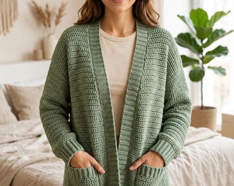 Crochet Cardigan Pattern, Raglan Oversized Cozy Cardigan Design, Boho Handmade Sweater, Beginner Friendly Relaxed Fit Women Digital PDF