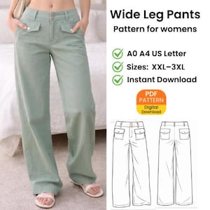 Wide Leg Pants Pattern, Palazzo Pants Sewing Pattern, Linen Pants Pattern, Flare Pants Pattern, Digital Download Sizes XXL–3XL