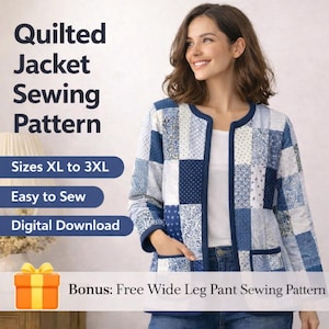 Quilted Jacket Sewing Pattern for Women – Quilted patchwork Coat PDF, Easy Beginner Friendly