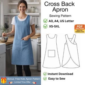 Cross Back Apron Sewing Pattern PDF | Beginner Friendly Pinafore Style | Easy Kitchen & Craft Apron | Digital Download