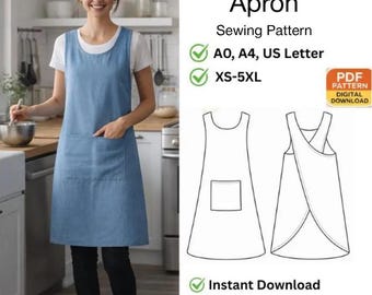 Cross Back Apron Sewing Pattern PDF | Beginner Friendly Pinafore Style | Easy Kitchen & Craft Apron | Digital Download