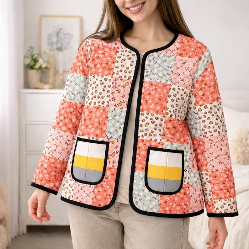 Quilted Jacket Sewing Pattern for Women – Quilted patchwork Coat PDF, Easy Beginner Friendly image 3