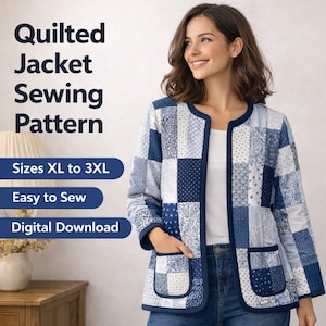 Quilted Jacket Sewing Pattern for Women – Quilted patchwork Coat PDF, Easy Beginner Friendly